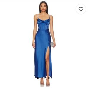 Astr Blue Satin Midi Dress